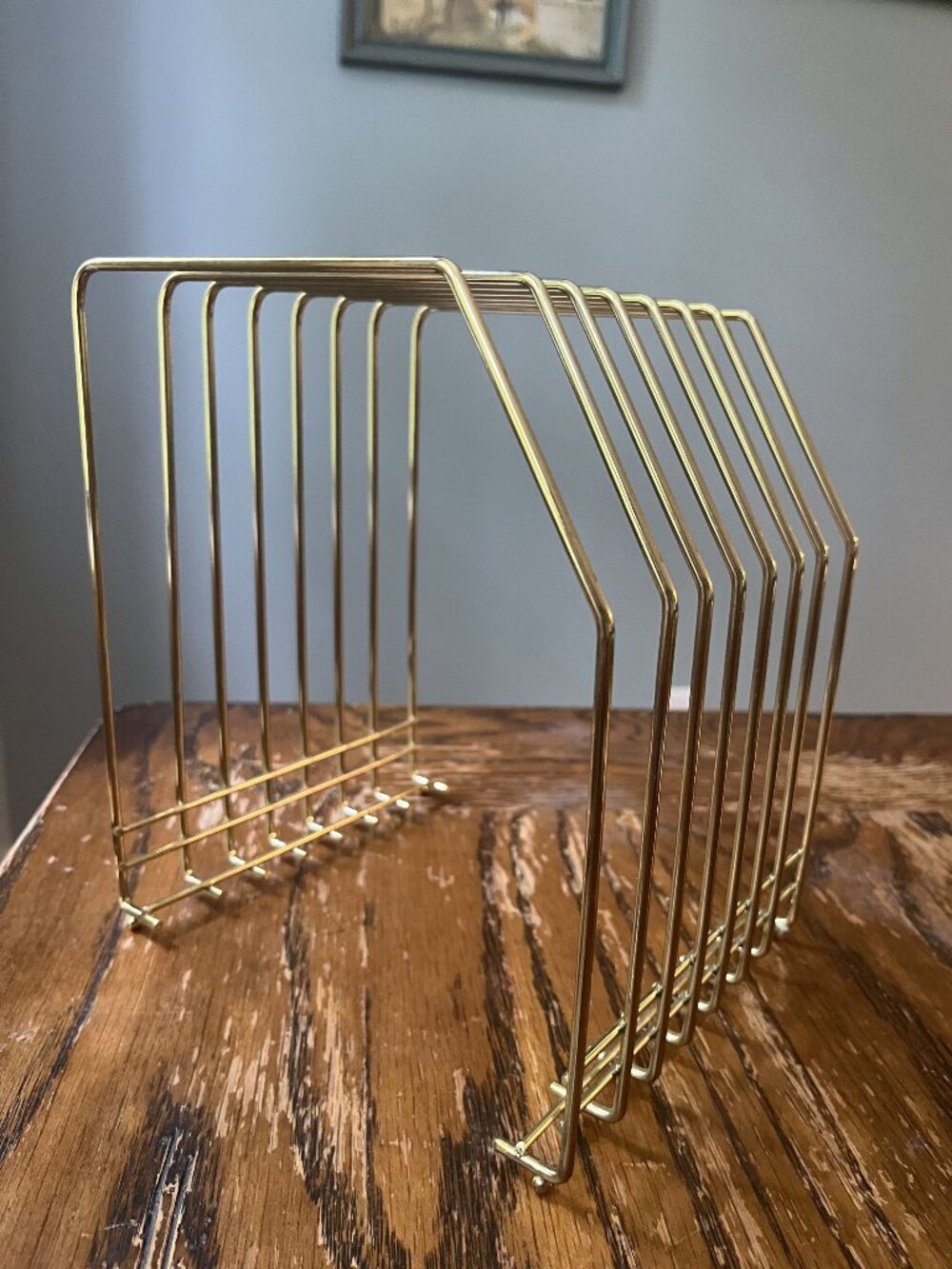Gold-Tone Wire Vintage File Organizer Record Holder 7.5" Tall 7 Slots Mid-Centur